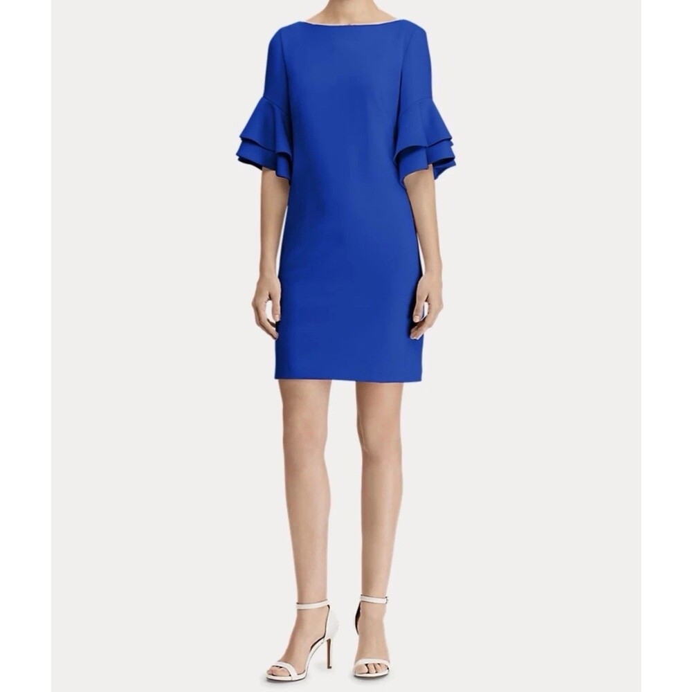 Calvin Klein Shift Dress 6 Double Ruffle Sleeve Wedding Garden Party Feminine